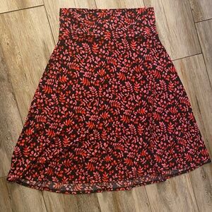 LuLaRoe Autumn Black A-Line Skirt with Red and Pink Leaf Pattern